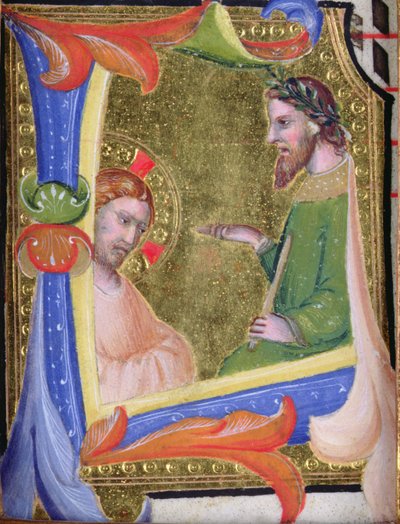 彼拉多面前的基督，在历史上的初始L，c.1403-05（牛皮纸和金） 作者 Filippo di Matteo Torelli