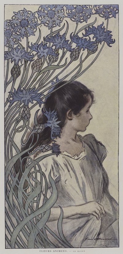 动漫之花。Le Bluet.(动画花：矢车菊) (彩色平印) 作者 Firmin（后）Bouisset