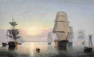 波士顿港，日落，1850-55 作者 Fitz Henry Lane