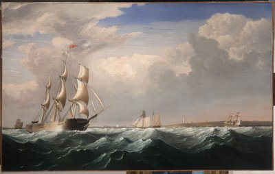 帆船从新英格兰海岸出发，1985年 作者 Fitz Henry Lane