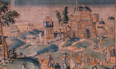 弗拉芒挂毯。大祭司伊阿多面前的亚历山大（Alexander voor de Hogepriester Iaddo）。奥德纳德工作室。374x447 厘米。Inv(830-B)4 00010。17 世纪。 作者 Flemish School