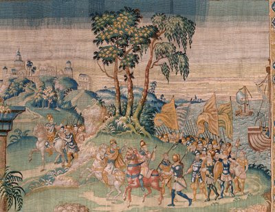 佛兰德挂毯。亚历山大被授予王冠。奥德纳德工作室。384x316 厘米。Inv (83024)-5 / 00009。17 世纪。 作者 佛兰芒学校