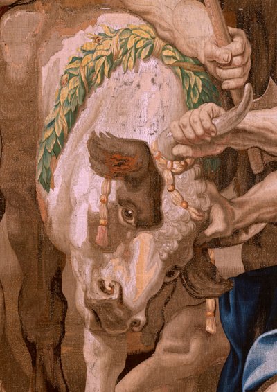 弗拉芒挂毯圣体的胜利》系列。圣餐战胜异教祭品（Victoria de la Eucaristía sobre los sacrificios paganos）。该系列的第四幅挂毯。模型：彼得-保罗-鲁本斯。1626-1628.生产商：Jan II Raes, Jac 作者 佛兰芒学校