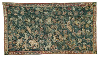 1525-50年，大型绿叶与动物和鸟类 作者 佛兰芒学校