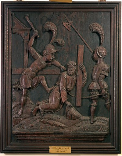 我们的救主在从教堂进入十字架时跌落，1520（木头） 作者 Flemish School