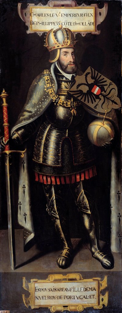 查理五世（1500-1558）的肖像，西班牙国王，神圣罗马帝国的皇帝。弗拉芒画派的绘画 作者 佛兰芒学校