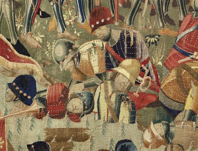 显示葡萄牙国王阿方索五世（Conquistas de Alfonso V de葡萄牙），图尔纳的征服的挂毯。细节。 （羊毛和丝绸） 作者 佛兰芒学校