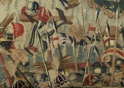 显示葡萄牙国王阿方索五世（Conquistas de Alfonso V de葡萄牙），图尔纳的征服的挂毯。细节。 （羊毛和丝绸） 作者 佛兰芒学校