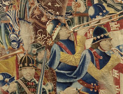 显示葡萄牙国王阿方索五世（Conquistas de Alfonso V de葡萄牙），图尔纳的征服的挂毯。细节。 （羊毛和丝绸） 作者 佛兰芒学校