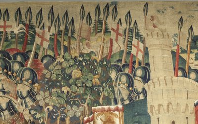 显示葡萄牙国王阿方索五世（Conquistas de Alfonso V de葡萄牙），图尔纳的征服的挂毯。细节。 （羊毛和丝绸） 作者 佛兰芒学校