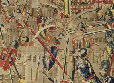 挂毯展示了葡萄牙国王阿方索五世 (Conquistas de Alfonso V de Portugal) 的征服，图尔奈。 细节。 （羊毛和丝绸） 作者 佛兰芒学校