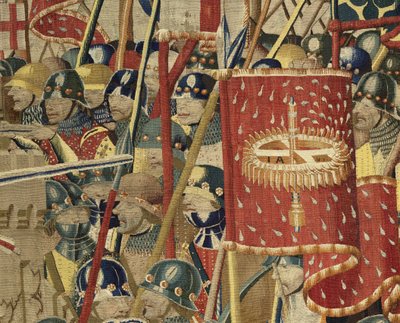 挂毯展示了葡萄牙国王阿方索五世 (Conquistas de Alfonso V de Portugal) 的征服，图尔奈。 细节。 （羊毛和丝绸） 作者 佛兰芒学校