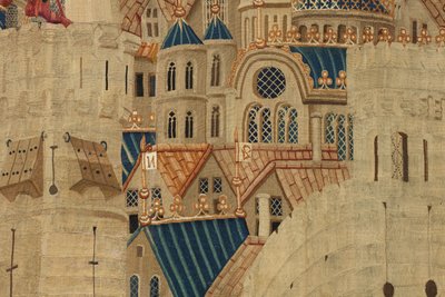 挂毯展示了葡萄牙国王阿方索五世 (Conquistas de Alfonso V de Portugal) 的征服，图尔奈。 细节。 （羊毛和丝绸） 作者 佛兰芒学校