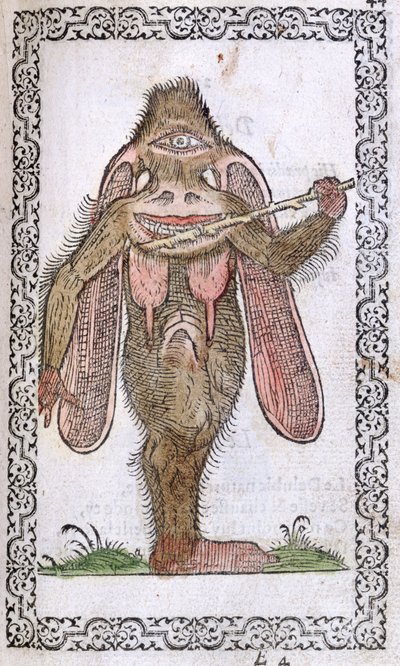 独眼巨人，从人与现代的姿势和由Jean Sluperji，安特卫普雕像几乎所有国家，1572（彩色木刻） 作者 佛兰芒学校