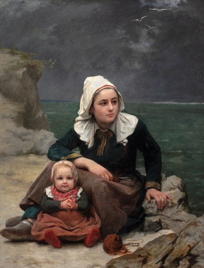 谷雨》（The Squall），约 1871-81 年（布面油画） 作者 费利西 (1831 88) 裁缝