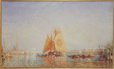 威尼斯，挂黄帆的 Trabaccolo，1870 年至 1890 年间（布面油画） 作者 费利克斯·齐姆