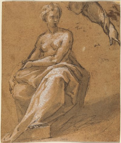 带窗帘的裸体坐姿 作者 Bartholomaeus Spranger 的追随者