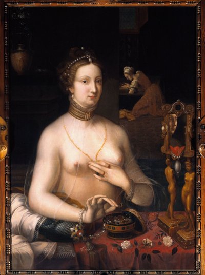 这位女士有她的厕所 来自枫丹白露学校的绘画。1560年左右。尺寸：1.05 x 0.76米。1,05 x 0,76 m. 第戎，美术博物馆 作者 枫丹白露学校