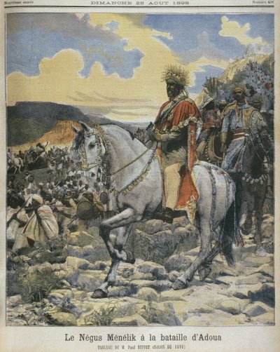 埃塞俄比亚黑人梅内利克二世（1844-1913）在阿多瓦战役中，插图来自《小报》，1898年8月28日（也见287689）。 作者 路易斯·莫厄尔财富