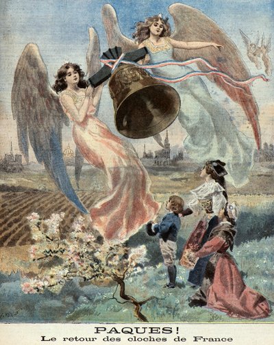 复活节，钟声归来，寓意 1899 年阿尔萨斯与法国的统一（版画） 作者 Fortune Louis Meaulle