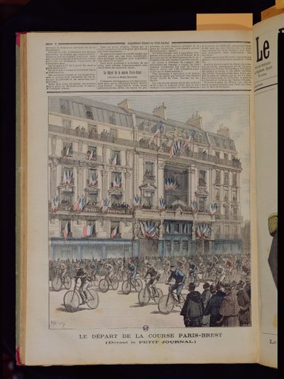 “Le Petit Journal”办公室前巴黎 - 布雷斯特自行车比赛的开始，同名杂志的插图，1891年9月15日 作者 路易斯·莫厄尔财富