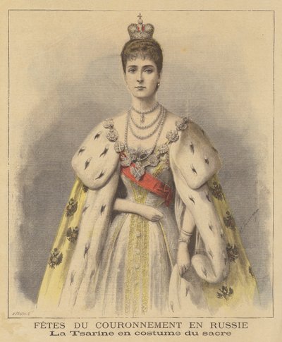 俄罗斯的Tsarina Alexandra在她的加冕长袍 作者 Fortune Louis Meaulle