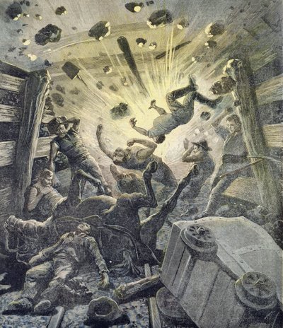 气体爆炸，插图来自Le Petit Journal的插图补充，1892年4月2日 作者 财富路易斯·米奥勒和亨利·梅尔