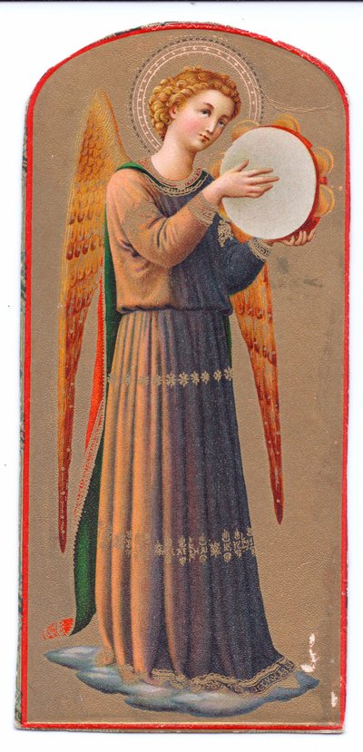 彩色平版印刷fra angelico天使演奏手鼓，c。 1910 作者 弗拉·安杰利科