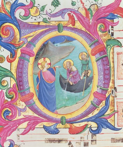Missal 558 f.9r历史上最初的O描绘了鱼类的神奇草案（细节88928） 作者 弗拉·安杰利科