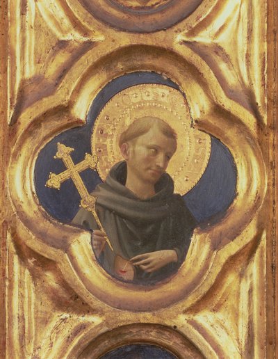 Santa Trinita Altarpiece，圣弗朗西斯，c.1434蛋彩画＆金子在面板的头的细节 作者 弗拉·安杰利科