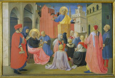 圣彼得讲道，1433年Linaiuoli Triptych的预演（面板上的蛋彩画） 作者 Fra Angelico