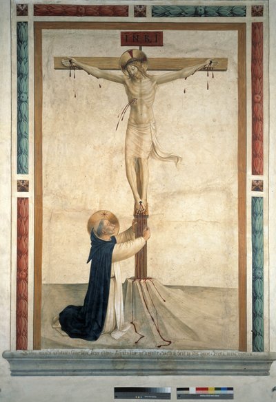 与圣多米尼克受难。十字架上的题字“ INRI”，1442年 作者 弗拉·安杰利科