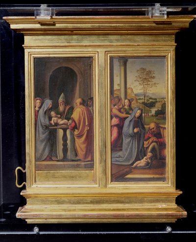 在寺庙和耶稣诞生的演讲，c.1497（面板上的蛋彩画） 作者 巴托洛梅奥修士