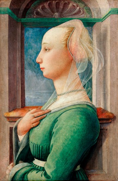 ""Portrait de profil de jeune femme"" (Profile Portrait of a Young Woman) Peinture sur bois de Filippo Lippi (1406-1469), ca 1445 - Oil on wood, 49,5x32,7 - Staatliche Museen, Berlin 作者 菲利波·里皮