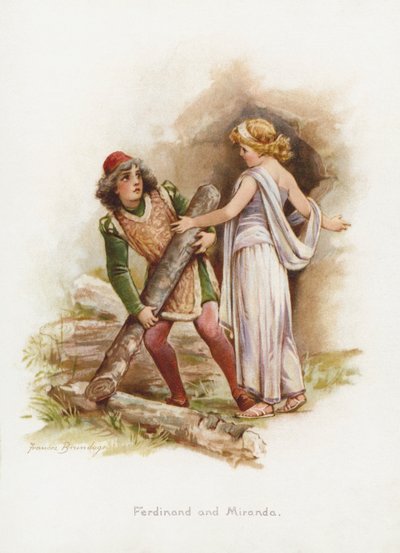 斐迪南和米兰达(chromolitho) 作者 弗朗西斯·布伦戴奇