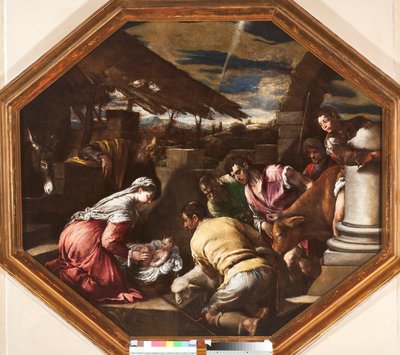 Adoration of the sheperds Painting by Francesco da Ponte dit Francesco Bassano (1549-1592) Genes, Musei di Strada Nuova 作者 弗朗切斯科·巴萨诺（Francesco Bassano）