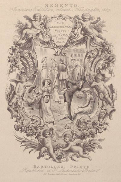 纪念品的广告，发明展，南肯辛顿，1885年，约1885年。 作者 弗朗切斯科·巴托洛齐（Francesco Bartolozzi）