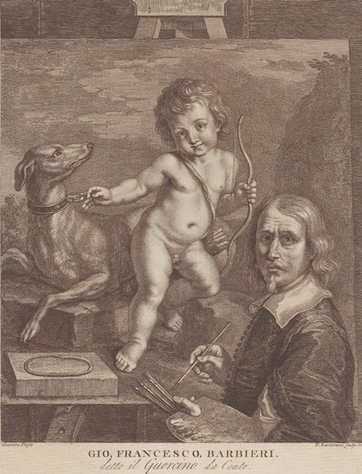 Guercino自画像，1790-99年。 作者 弗朗切斯科·巴托洛齐（Francesco Bartolozzi）