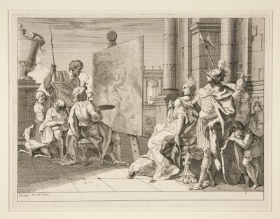 阿佩莱斯画的亚历山大大帝的情妇坎帕斯佩，是八幅版画系列之一（Varii Baccanali et istorie 作者 Francesco Fontebasso