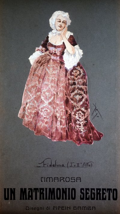 Character “” Fidalma”” in “” Secret Marriage”” (matrimonio Segreto) by Domenico Cimarosa (1749 - 1801). Costume of F. Gamba - Scala of Milan 作者 弗朗切斯科·甘巴（Francesco Gamba）