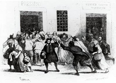 抢劫拐杖面包店，《未婚妻》中的插曲，作者亚历山德罗-曼佐尼（1785-1873），插图为弗朗西斯科-戈宁（1808-1889）1840年版 作者 弗朗切斯科·戈宁（Francesco Gonin）