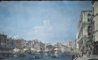 里亚托桥上的大运河，约 1780-90 年（布面油画） 作者 弗朗切斯科·瓜迪（Francesco Guardi）