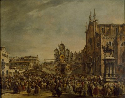 教皇皮乌斯六世在威尼斯Campo SS Giovanni e Paolo为人群祝福，1782年。 作者 弗朗切斯科·瓜迪（Francesco Guardi）