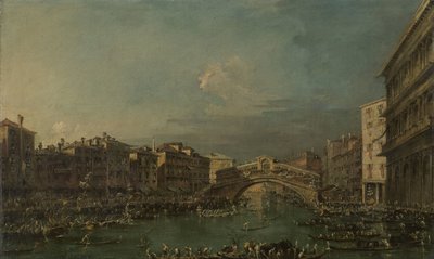 威尼斯里亚托桥附近大运河上的赛船会 作者 弗朗切斯科·瓜迪（Francesco Guardi）