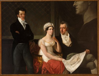 Cicognara 家族的肖像，以及由 Hayez, Francesco（1791-1882 年）创作的安东尼奥·卡诺瓦 (Antonio Canova) 的半身像。 布面油画 作者 Francesco Hayez