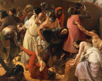 第一批十字军战士在耶路撒冷所遭受的饥渴，由弗朗西斯科-哈耶兹创作，详见 作者 弗朗切斯科·海耶兹（Francesco Hayez）