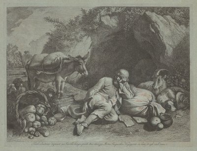 靠在麻袋上的老人，可能在1767年之后。 作者 弗朗切斯科·伦敦尼奥（Francesco Londonio）