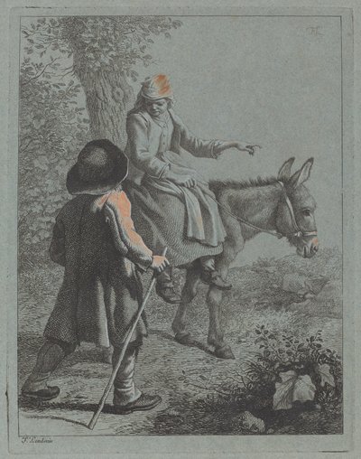 骑驴的农妇和农夫 作者 弗朗切斯科·伦敦尼奥（Francesco Londonio）
