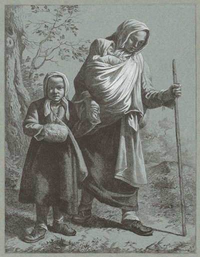 带着两个孩子的农妇，1764年。 作者 弗朗切斯科·伦敦尼奥（Francesco Londonio）