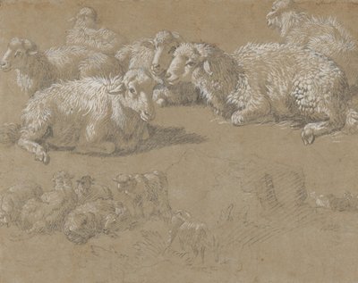 景观中的卧羊，1759-82。 作者 弗朗切斯科·伦敦尼奥（Francesco Londonio）
